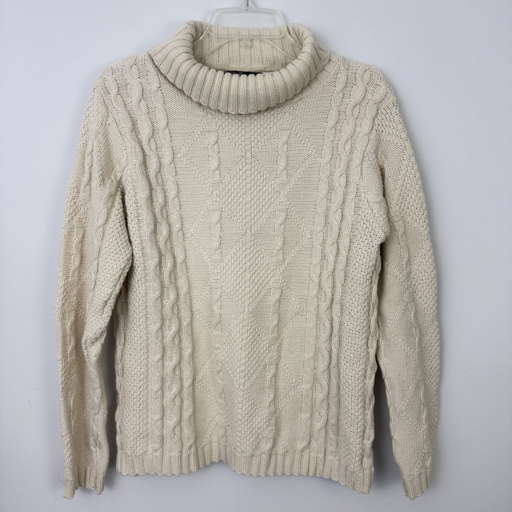 BINGHAMTON Vintage Womens Fisherman Cable Knit Sweater XS Turtleneck Old Money
